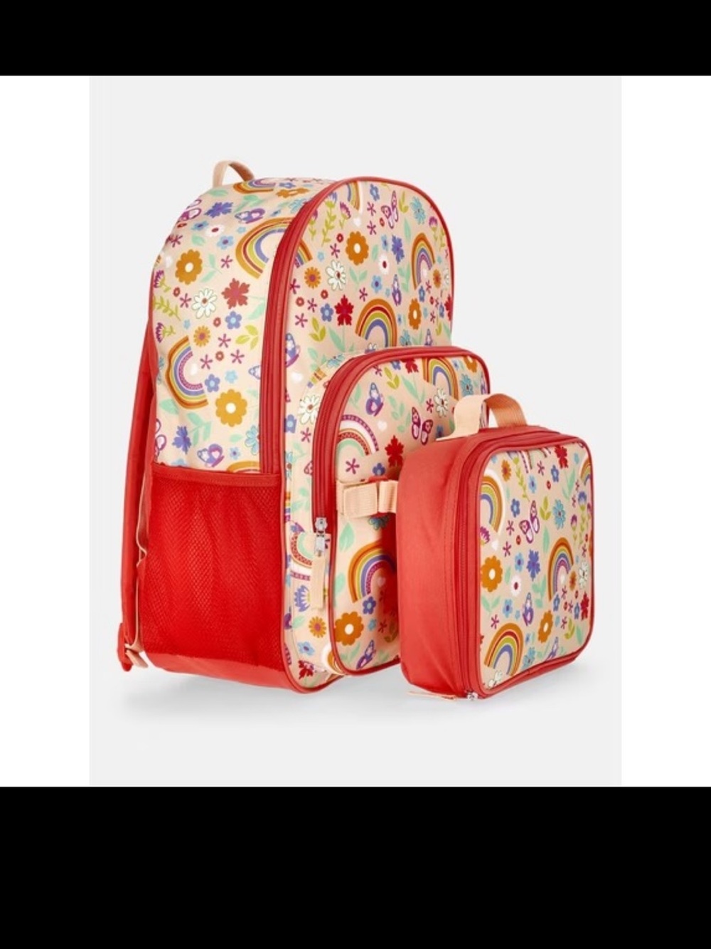 Wonder Nation Girl's 17" Rainbow Gardens Backpack & Lunch Set, Orange NEW 2PCS